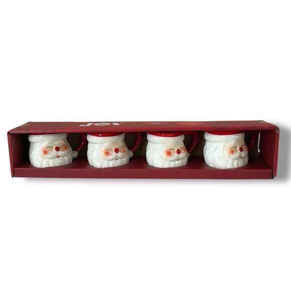 Santa Christmas Mugs Winking Santa Espresso Set of 4 Cute New Hand painted 3oz - Picture 1 of 8
